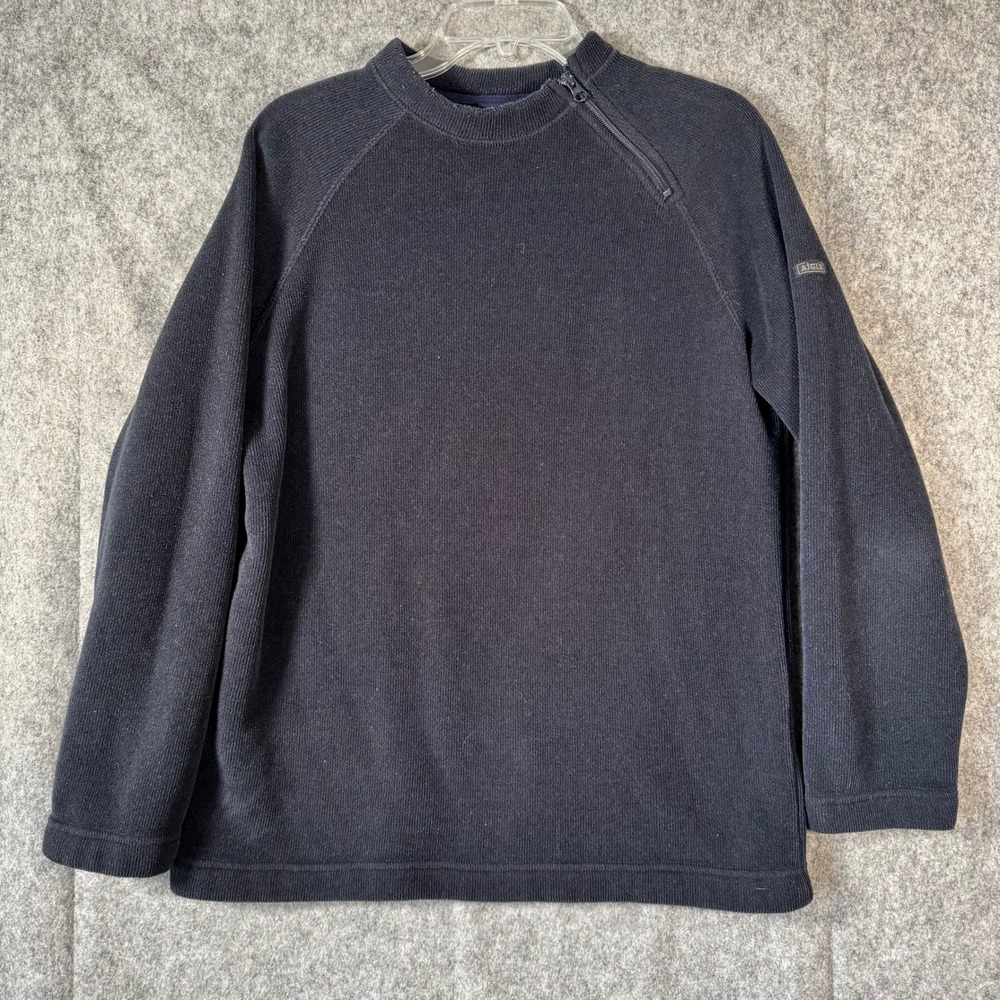 Aigle Polartec Fleece Quarter Zip Sweater Mens Large Blue Raglan Outdoor